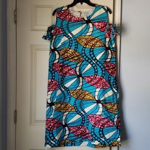 Midi cold shoulder African print dress w/ pockets